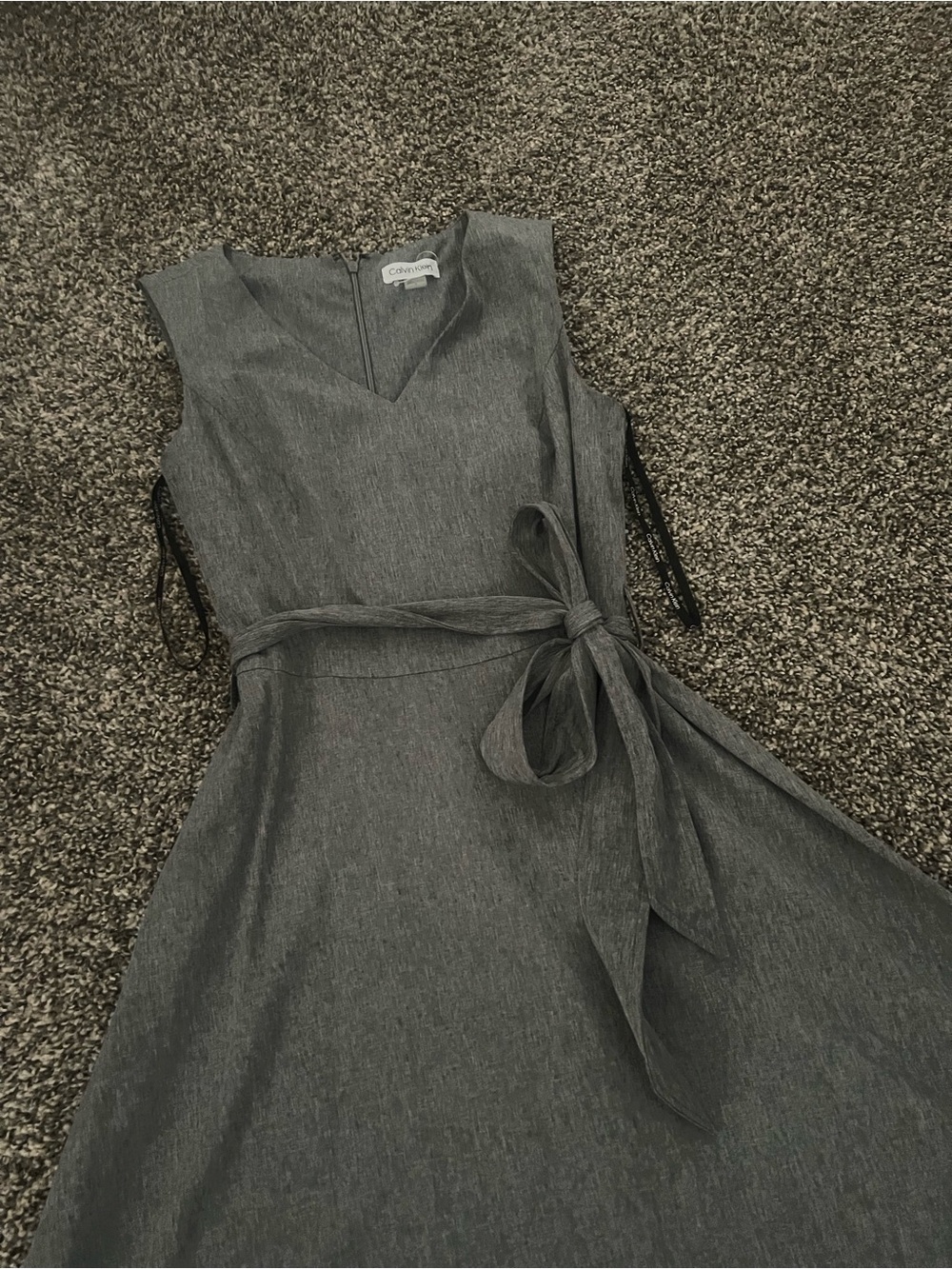 Calvin Klein Sleeveless Gray Tie-Waist A-Line Dress